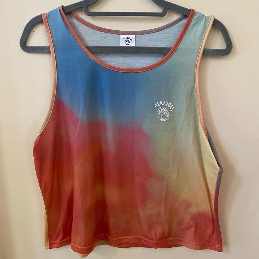 MALIBU RUM WOMENS TIE-DYE CROPPED TANK TOP RECYCLED MATERIAL SUMMER